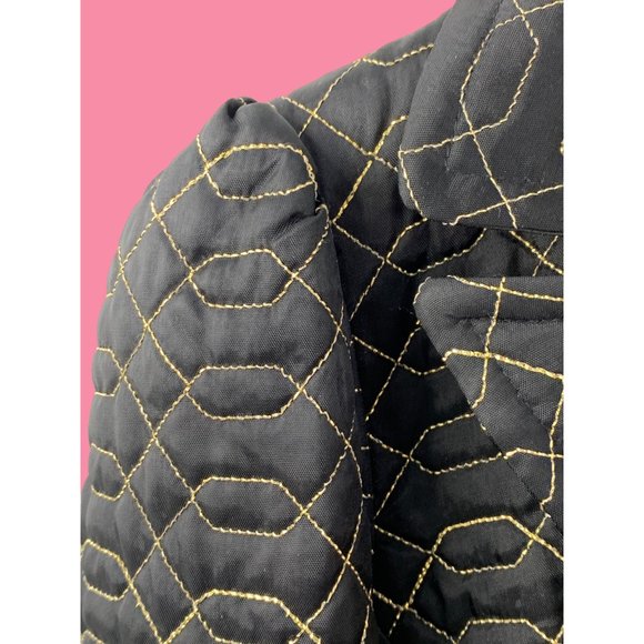 VTG Betsey Johnson New York Silk Fit & Flare Black Gold Coat Size 10 Dress 6604 - Picture 8 of 14